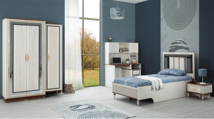 Meubles pour enfants Chambre d'enfants Lit Lit d'enfant Blanc Bois Ensemble de 4 pièces Tables