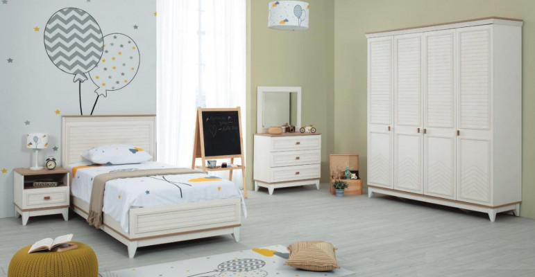 Suite Chambre d'enfants Lit Lit pour enfants Mobilier pour enfants Blanc Bois Ensemble 5 pièces
