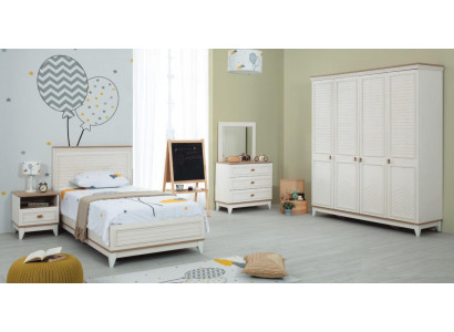 Suite Chambre d'enfants Lit Lit pour enfants Mobilier pour enfants Blanc Bois Ensemble 5 pièces