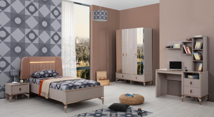 Meubles pour enfants chambre de filles lit pour enfants lit d'enfant bois beige ensemble de 4 pièces