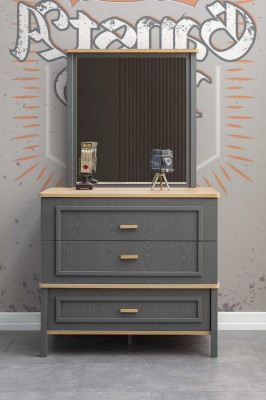 Lit pour enfants Chambre d'enfants Mobilier pour enfants Suite Lit Gris Bois Ensemble 5 pièces