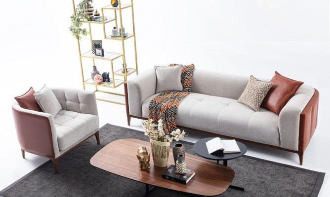 Suite moderne trois places Fauteuil Canapé en tissu gris Ensemble de canapés 3+1 places