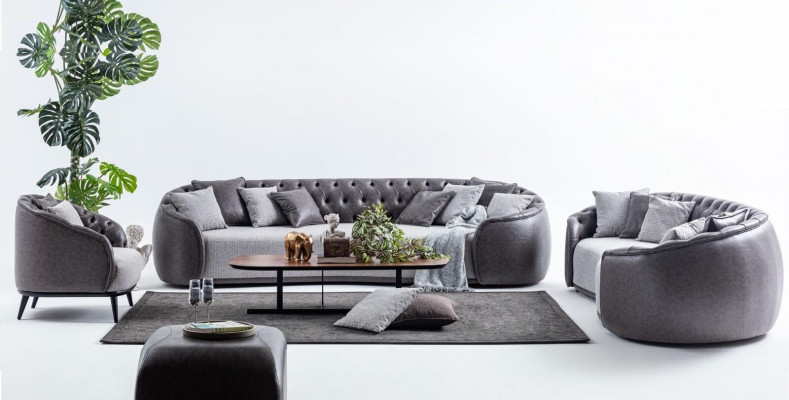 Meubles de villas de luxe Ensemble de canapés Chesterfield gris Tissu Canapés 4+3+1