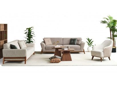 Groupe de canapé Trois places Fauteuil en tissu Canapé Beige Ensemble de canapé en tissu 3 pièces 3+3+1