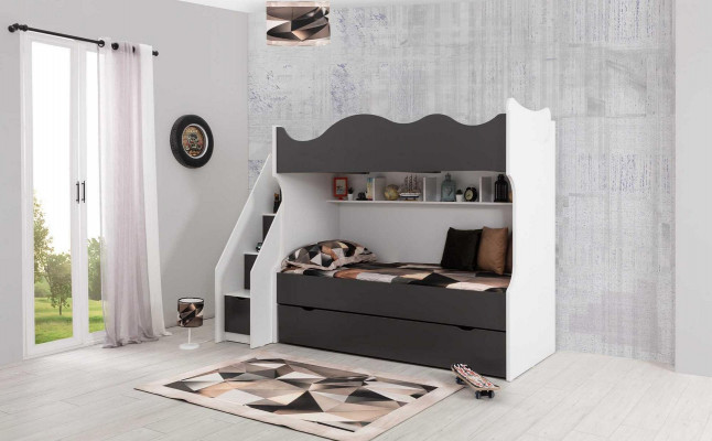 Lit superposé, Lit enfant, Mobilier pour enfants Gris, Ensemble moderne pour enfants