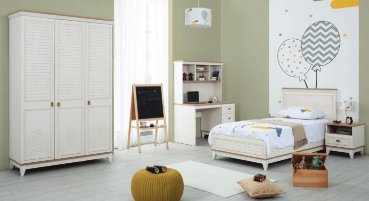 Lit d'enfant Ensemble de chambre à coucher Lit de jeunesse Blanc Ensemble en bois 4 pièces