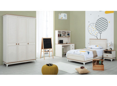 Lit d'enfant Ensemble de chambre à coucher Lit de jeunesse Blanc Ensemble en bois 4 pièces