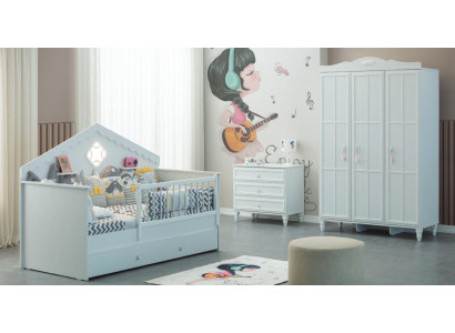 Suite de lit d'enfants parc à bébé lit bois blanc ensemble de 3 pièces