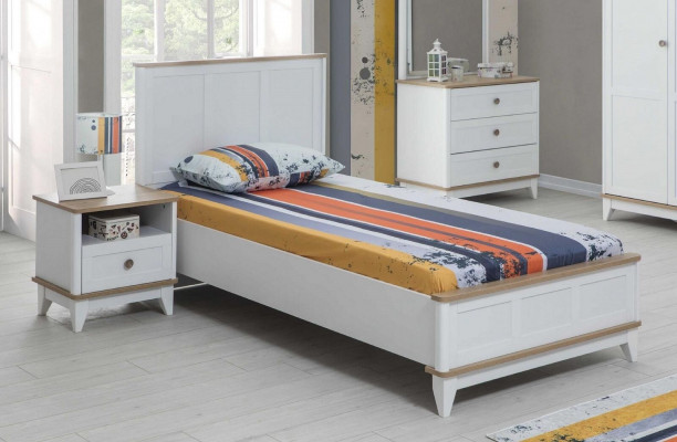 Chambre d'enfants blanche Lit d'enfant Table de chevet Ensemble de lit 2 pièces Bois