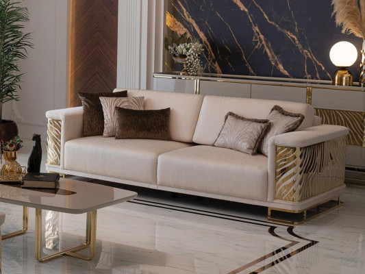 Canapé élégant 4 places nouveau design moderne couleur beige avec coussins.