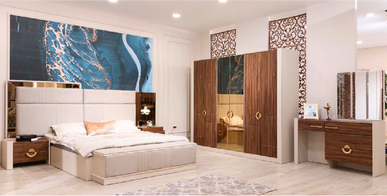 Chambre à coucher Mobilier moderne Ensemble 6 pièces Adornments designer nouveau Lit double