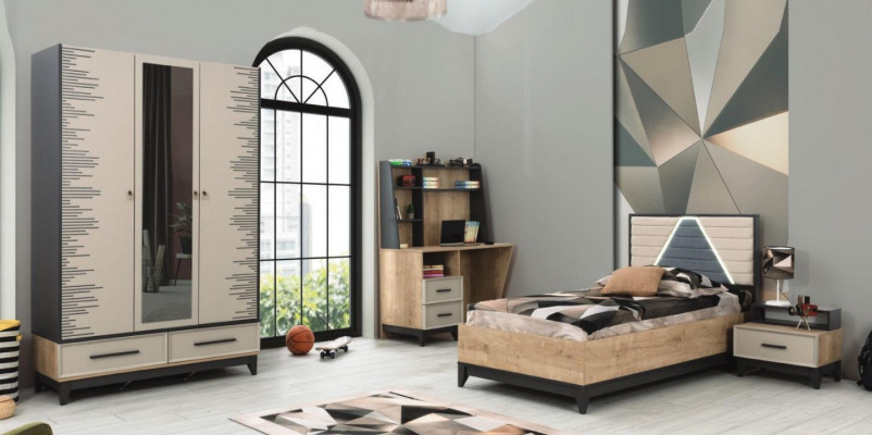 Ensemble complet de meubles pour enfants lit de jeunesse en bois ensemble de 4 pièces chambre d'enfant marron