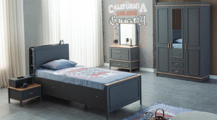 Ensemble de meubles pour enfants pour chambre d'enfants lit enfant lit enfant en bois gris ensemble 5 pièces