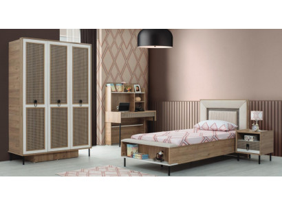Suite de meubles pour enfants chambre d'enfants lit lit d'enfants bois marron ensemble 4 pièces