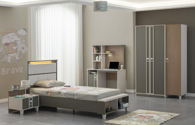 Suite de mobilier pour enfants Chambre d'enfants Lit Lit d'enfant Gris Bois Ensemble 4 pièces