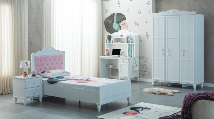 Complet ensemble de meubles pour enfants Lit pour enfants Bois Ensemble 4 pièces Chambre d'enfant Blanc