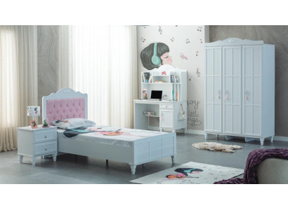 Complet ensemble de meubles pour enfants Lit pour enfants Bois Ensemble 4 pièces Chambre d'enfant Blanc