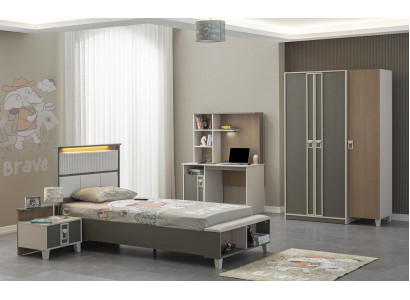 Chambre d'enfant Suite Lit Lit pour enfants Mobilier pour enfants Gris Bois Ensemble 4 pièces