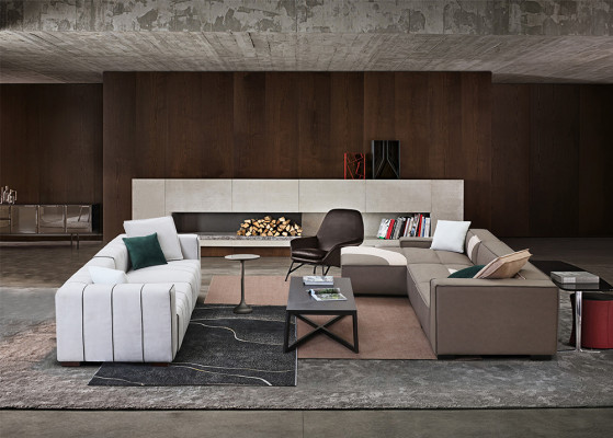 Salon Suite Design Canapé d'angle L-forme + Canapé 4 places Canapé en cuir rembourré