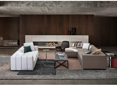 Salon Suite Design Canapé d'angle L-forme + Canapé 4 places Canapé en cuir rembourré