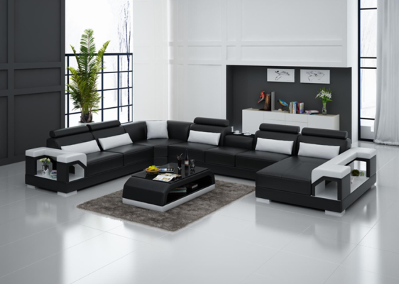 Canapé design Canapé d'angle avec tabouret Suite rembourrée Paysage vivant en forme de U