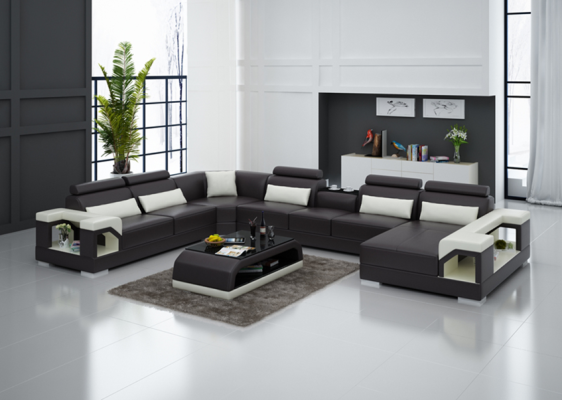 Canapé design Canapé d'angle avec tabouret Suite rembourrée Paysage vivant en forme de U