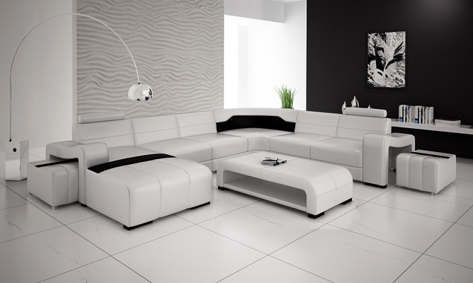 Canapé d'angle en cuir luxueux ensemble de canapés en cuir blanc en forme de U