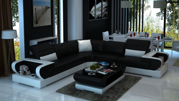 Canapé design Canapé d'angle Canapé d'angle Luxueux Canapé Suite Paysage vivant Forme en L LED