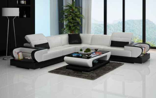 Canapé design Canapé d'angle Canapé d'angle Luxueux Canapé Suite Paysage vivant Forme en L LED