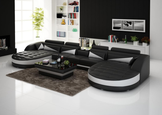 Canapé en cuir Canapé d'angle Canapé Sofa Tapisserie Paysage de vie Canapés en cuir Suite en forme de U