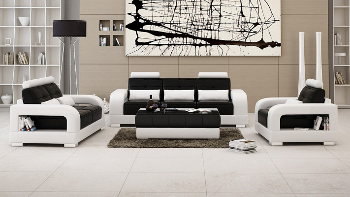 Canapé en cuir Ensemble de canapés Siège Tapisserie Canapé Salon Suite 3+2+1 Cuir Tissu