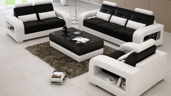 Canapé en cuir Ensemble de canapés Siège Tapisserie Canapé Salon Suite 3+2+1 Cuir Tissu