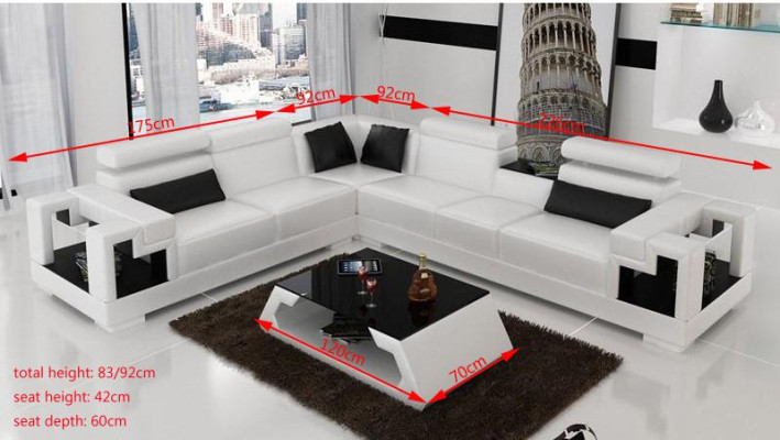 Canapé d'angle en cuir + Table basse Canapé d'angle Canapé Tissu Salon Suite Coin paysager Angle
