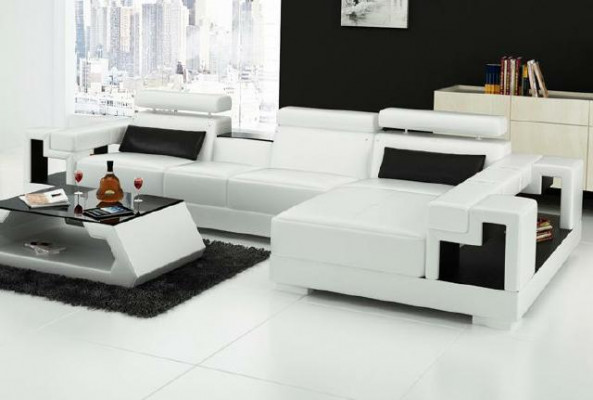 Canapé d'angle en cuir luxueux Ensemble de canapé d'angle + table basse en tissu 2 pièces.ensemble de canapé