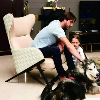 Fauteuil Canapé Design Canapé Siège Luxe Beige nouveau Détente Cuir Lounge Club Tapisserie