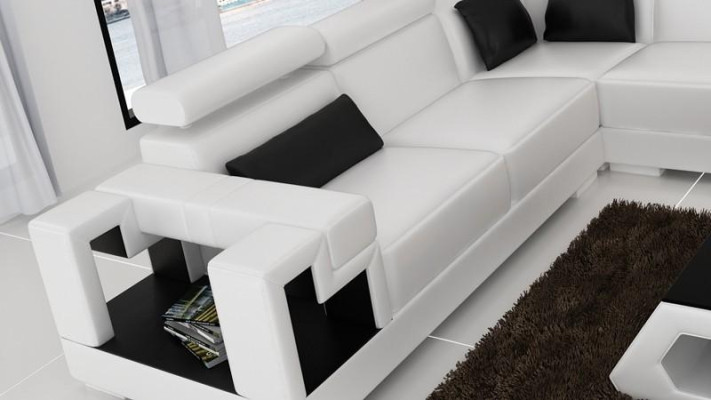 Canapé d'angle en cuir + Table basse Canapé d'angle Canapé Tissu Salon Suite Coin paysager Angle