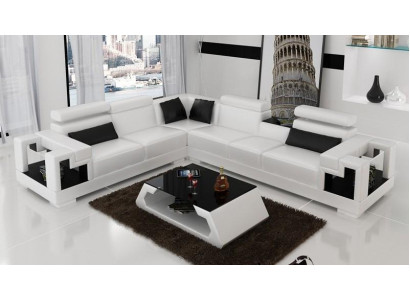 Canapé d'angle en cuir + Table basse Canapé d'angle Canapé Tissu Salon Suite Coin paysager Angle