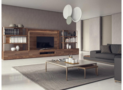 Ensemble de meubles de salon comprenant 4 pièces, buffet TV bas, 2 étagères, meubles en bois, cadre TV complet