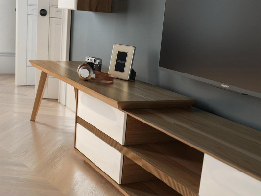 Ensemble complet de salon 7 pièces - meuble TV bas + table basse en bois Vitrine moderne