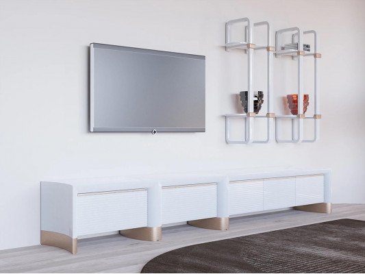 Salle de séjour meubles en bois TV bas design 2 étagères murales Ameublement moderne