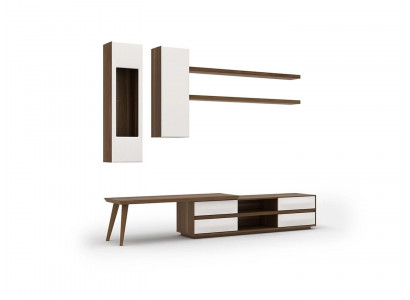 Ensemble de 5 pièces d'unité murale en bois avec meuble TV bas + table basse moderne 2 étagères murales