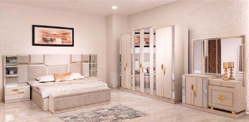 Lit double de luxe 2x Tables de chevet Chambre à coucher Mobilier design moderne