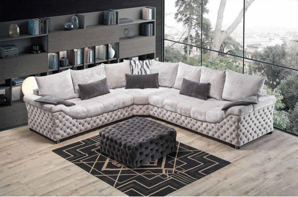 Canapé d'angle Beige avec Design en Bois et Tissu Salon Canapés en Forme de L Neuf