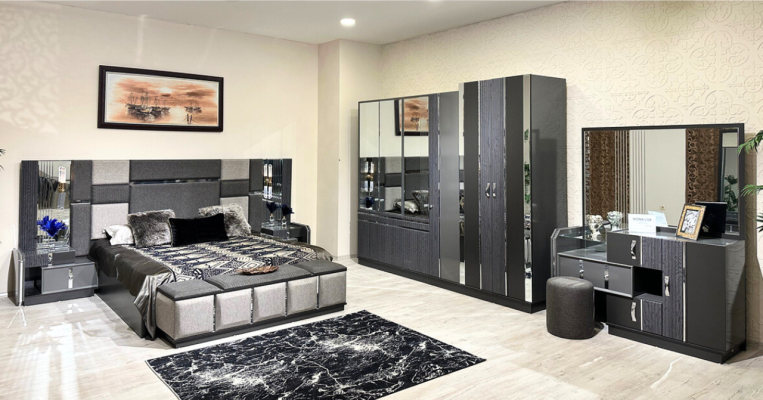 Chambre de luxe Lit double 2x Tables de chevet Mobilier moderne complet