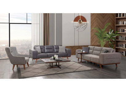 Ensemble de canapé de salon complet gris 2x canapé 3 places fauteuil 3 pièces