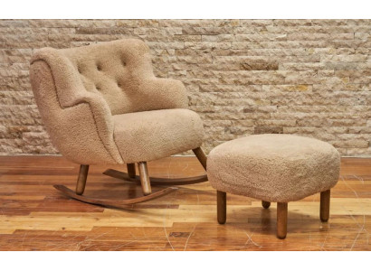 Chaise berçante beige Tabouret de luxe Ensemble de salon Tabouret rembourré 2 pièces