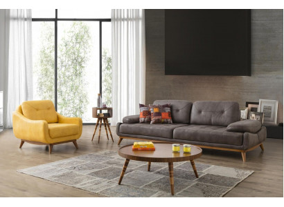 Ensemble de canapé gris-jaune design avec fauteuil de luxe, canapé moderne trois places en deux pièces.