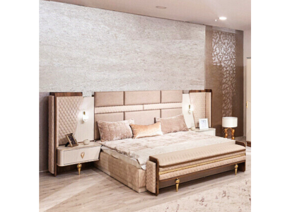 Suite chambre à coucher Lit de design de luxe 2x tables de chevet Mobilier moderne