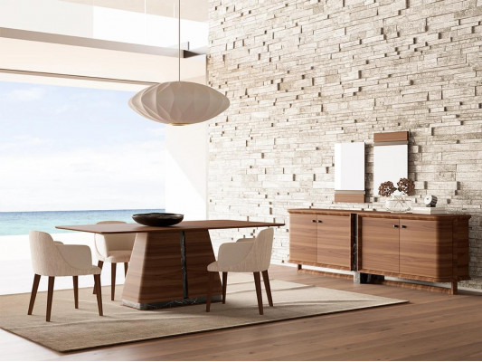 Salle à manger moderne Table à manger 4 chaises Ensemble de salle à manger Bahut Meubles de luxe 2 miroirs