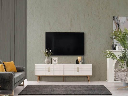 Meuble TV bas Buffet moderne Armoire blanche en bois pour salon
